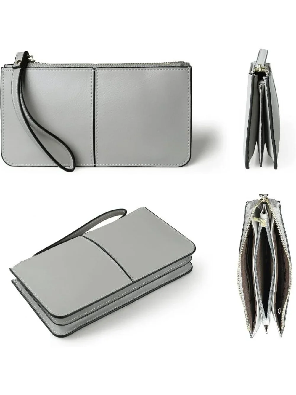 Women's Gray Taupe Leather Wristlet Clutch Wallet redit Card Holder Purse